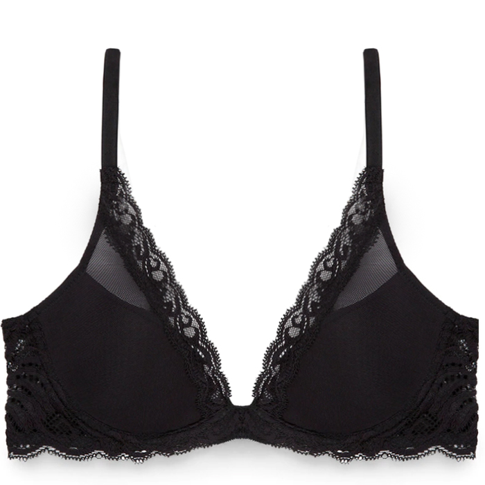 Natori-feathers-plunge-t-shirt-bra-730023-black-bare-basics-lingerie-vancouver-richmond