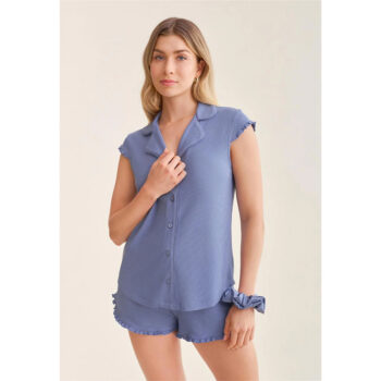 Fleur’t Shortie PJ Set – Denim Waffle